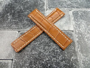 24mm Leather Strap Honey Brown Deployment Watch Band for BREITLING NAVITIMER K - Picture 1 of 6