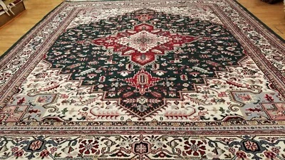 Alfombra de lana india verde anudada a mano 8 x 10 Foto 1 de 4