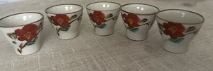 Vintage Set Of 5 Ceramic Japanese Sake Shot Glasses Poppy With Gold Accents 1.5” - Picture 1 of 9