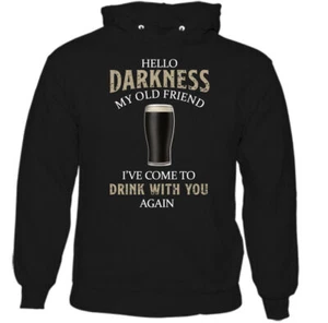 GUINESS HOODIE Mens Hello Darkness My Old Friend Beer Alcohol Drunk BBQ Tee Top - Picture 1 of 18