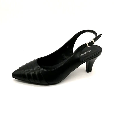 Monroe & Main Womens Pump Black Faux Leather Slingback Buckle Kitten Heel 6 NEW - Image 1 of 4