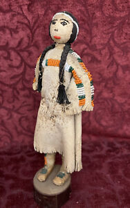 Antique/Vintage Handmade Native American Stuffed Leather/Cloth Doll 9"
