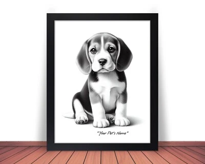 Framed & Personalized BEAGLE Pet Photo Picture PUPPY DOG NAME 8x10 or 11x14 (P3) - Image 1 of 4