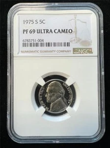 1975 S JEFFERSON NICKEL 5C PF69 ULTRA CAMEO NGC; PR69 DCAM UCAM TOP POP SKU 3363 - Picture 1 of 2