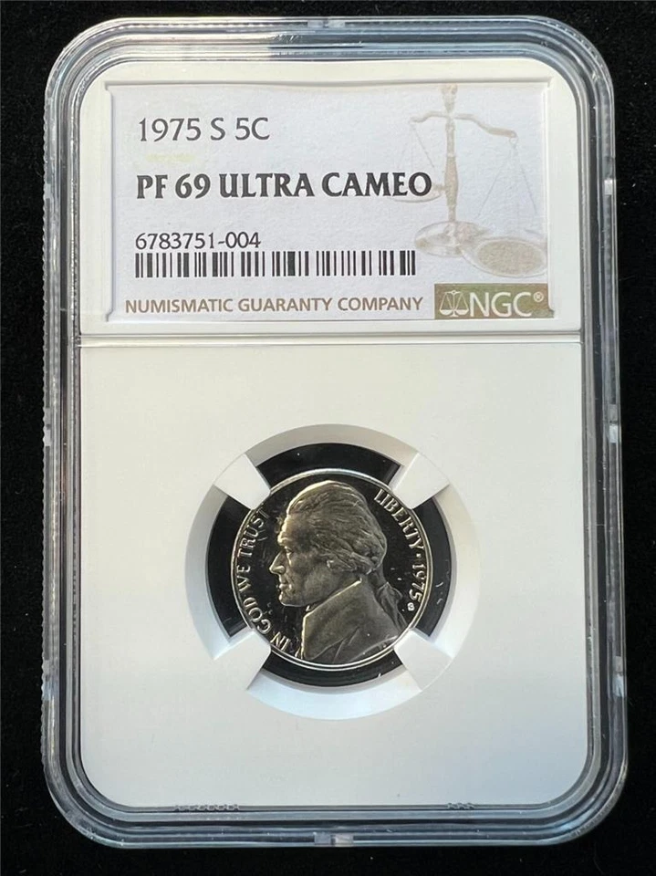 1975 S JEFFERSON NICKEL 5C PF69 ULTRA CAMEO NGC; PR69 DCAM UCAM TOP POP SKU 3363 - Image 1 of 2