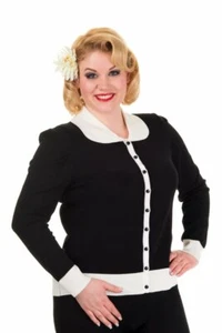 3XL Uk 20 Black and White Cardigan Retro Cardi - Picture 1 of 1