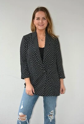 Ex George Black+White Spot Print Shawl Collar Double Breasted Jacket Size 8-14 - Image 1 of 4