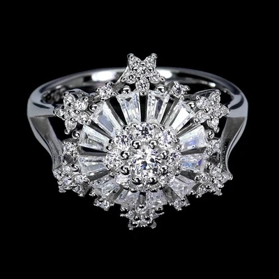 925 Sterling Silver Ring Baguette Simulated Cz Gemstone Jewelry Size 8 - Image 1 of 4