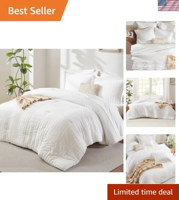 Luxury King Size 7-Piece Seersucker Comforter Set - All-Season Soft Bedding - Image 1 of 4