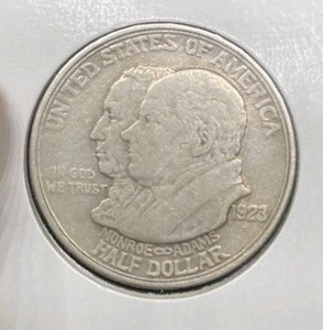 1923 S MONROE/ADAMS CENTENNIAL 90% SILVER HALF DOLLAR. RARE LOW MINT - Picture 1 of 2