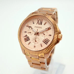 Fossil Cecile Women Watch 40mm Rose Gold Tone Day Date SS Bracelet New Battery - Picture 1 of 14