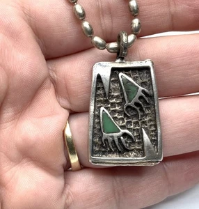Navajo Old Pawn Sterlingsilber Türkis Bärentatzen Panel Anhänger 18" Halskette - Bild 1 von 11
