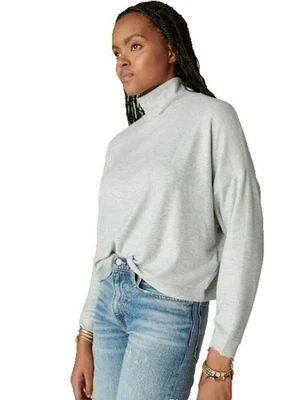 Lucky Brand Top XL Gray Cloud Jersey Mock Neck Oversized Long Sleeve Lightweight - Image 1 of 4