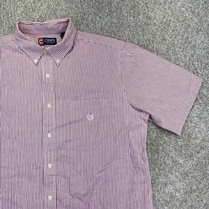 Chaps Seersucker Button Down Shirt Mens Size XL White Red Stripes Short Sleeve - Picture 1 of 15