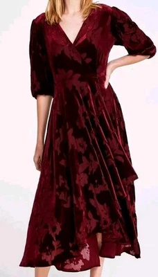 CK Calvin Klein Women Long Maxi Dress Size 14W Floral Red Velvet D026 -30 - Image 1 of 4