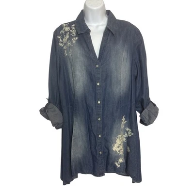 Camisa vaquera vintage America para mujer XL cambray bordada occidental escarlata Foto 1 de 4