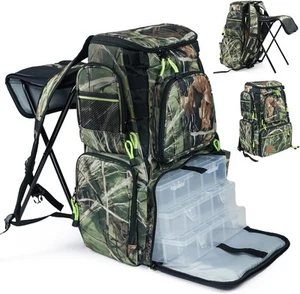 Fishing Backpack Tackle Box Bag with Rod Holder Boxes Foldable Fishing... - Picture 1 of 6