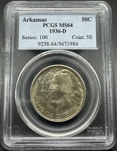 1936-D ARKANSAS COMMEMORATIVE SILVER HALF DOLLAR PCGS OGH MS64 9XDA25 - Picture 1 of 4