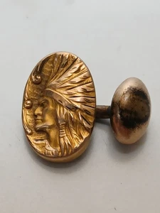 Antique 1900s Solid Gold Art Nouveau Native American Chief Cufflink RARE 2.22g - Picture 1 of 7