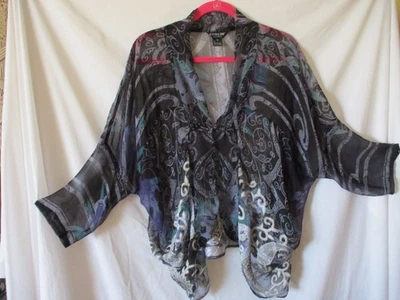 Chaqueta Kimono Citron Santa Monica Top M Transparente Desplazamiento Negro Azul Capas Boho Foto 1 de 4