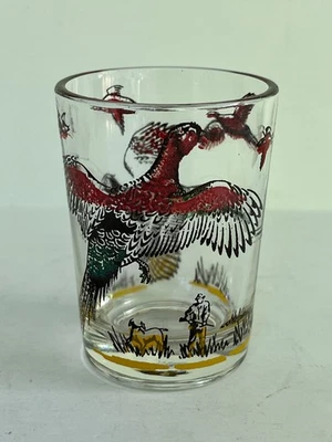 Vintage 1950s Hazel-Atlas Wild Pheasants 4 oz Juice Glass w/Hunter & Hunting Dog - Image 1 of 4