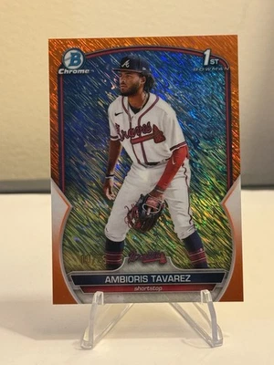 2023 BOWMAN CHROME AMBIORIS TAVAREZ ORANGE SHIMMER REFRACTOR 10/25 BRAVES - Image 1 of 2