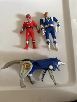 vtg Bandai Mighty Morphin Power Rangers red blue Ninja Megazord Wolf Zord lot - Image 1 of 4