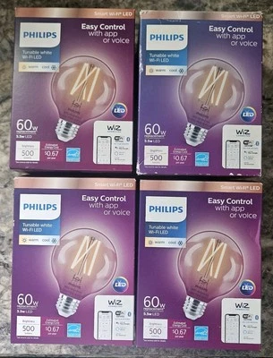 LOT 4 NEW Philips Tunable G25 60W Equivalent Dimmable Smart Wi-Fi WiZ Connected  - Image 1 of 2