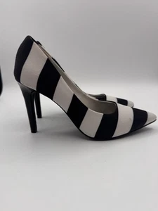 Zapatos de tacón de aguja Christian Siriano a rayas blancas y negras, talla 6 tacones Gothcore - Imagen 1 de 11
