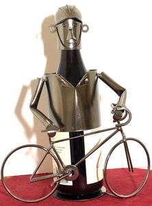 Weinhalter Fahrrad Radfahrer Metall Bike Schnapsflasche Caddy Bar Display Silber Geschenk - Bild 1 von 8