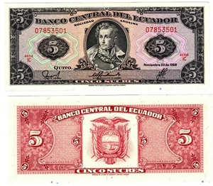 1988 Ecuador 5 Sucres Banknote UNC   P113 d(3) Serie 1C - Picture 1 of 1