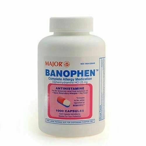 Major Banophen Antihistamine 25 Mg. - 1000 Capsules