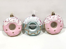 Christmas Pastel Pink Blue Sprinkle Donuts Plastic Tree Ornaments decor 3"