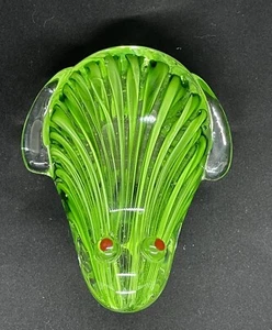 Blown Art Glass Green Frog Ribbon Figurine Paperweight Red Eyes - Picture 1 of 5