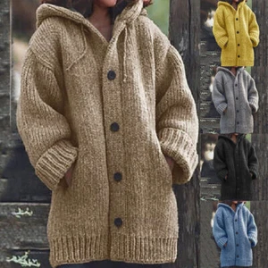 Lange Dicke Damen-Strickjacke Mit Kapuze Wintermantel Strickpullover TY - Bild 1 von 13