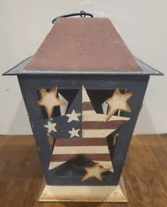 Vintage Rustic Metal Candle Holder Lantern Distressed Americana Patriotic Kohls - Picture 1 of 12