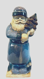 Pottery Victorian Santa W/Tree Blue Glazed & Unglazed Face & Hands Figurine 11"H - Picture 1 of 3