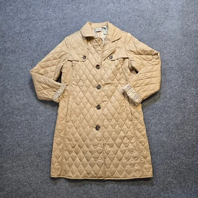 LL Bean Jacket Womens Size Medium Beige Quilted Long Field Riding Coat Pockets - Image 1 of 4