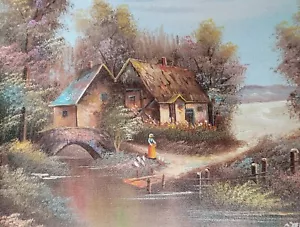 "VINTAGE MID-CENTURY MCM AMERIKANISCHE LANDSCHAFT ÖLGEMÄLDE AUF LEINWAND SIGNIERT 8""× 10" - Bild 1 von 9