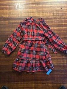 Burgundy Stand Collar Belted Frill Dress - SIZE S - Christmas Style - Picture 1 of 5