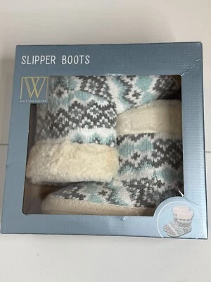 Wayland Square Slipper Boots Womens Size S 7 8 Slippers Blue Fair Isle Faux Fur - Image 1 of 4