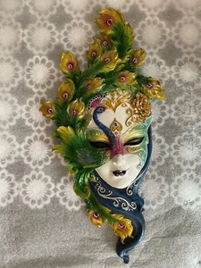 Wall Mask of Venice Lady Peacock 7” x 13.5" - Picture 1 of 2