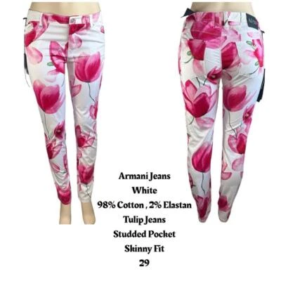 Armani Jeans Tulip Design White Cotton Comfort Fabric Skinny Fit 29 Style C5J28 - Image 1 of 4