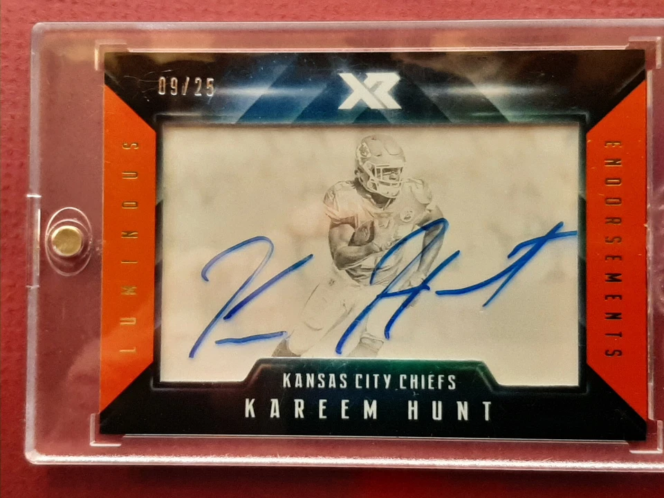 2017  Kareem Hunt Rookie-Panini-XR Luminious Endorsements Auto ORANGE #xx/25 - Image 1 of 4