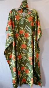 Women Cotton Kaftan Dress Caftan Gown African Dashiki Round neck Green Free Size - Picture 1 of 6
