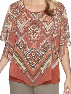 Alfred Dunner Women’s Size 14 Summer In NY Layered Blouse With Necklace- New - Picture 1 of 11