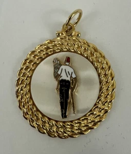 Vtg Shriner Walking Tall Pendant Crutches Masonic Freemason Faux Pearl Gold - Picture 1 of 6