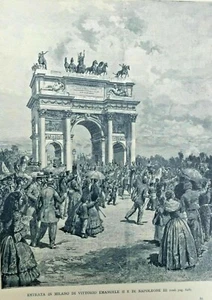 1889 Incisione ENTRATA IN MILANO DI VITTORIO EMANUELE II E DI NAPOLEONE III - Picture 1 of 1