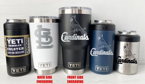 St. LOUIS CARDINALS  YETI Laser Engraved Tumblers and Can Colsters- 2-Sided Cover