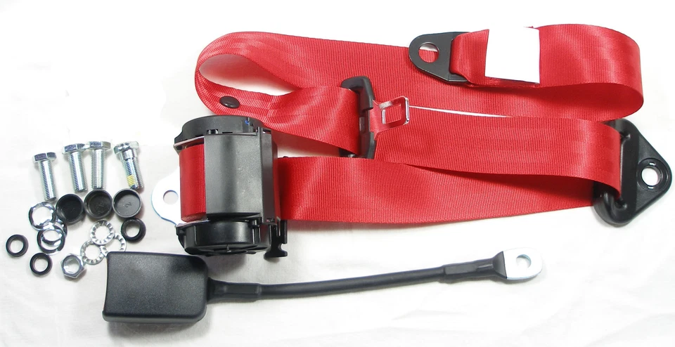 Red Automatic 3 Point Seat Belt BMW 3 Series, E 30, New Red Seatbelt - Image 1 of 1